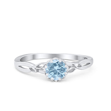 Art Deco Wedding Ring Simulated Aquamarine CZ 925 Sterling Silver